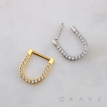 MULTI CZ U-SHAPED SEPTUM HINGED SEGMENT HOOP RING 316L SURGICAL STEEL 